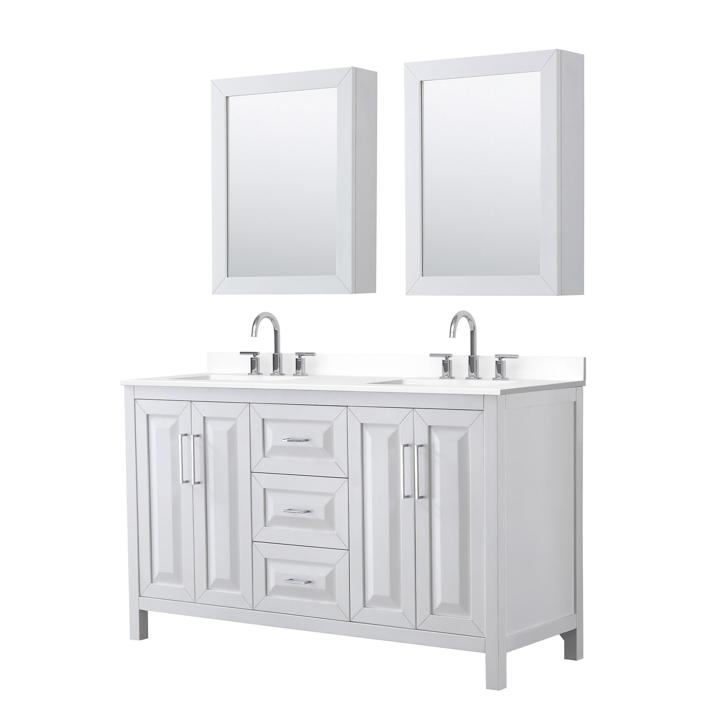 Daria Bathroom Vanity with Countertop 60 inch Double Sink 3-hole Faucet Setup