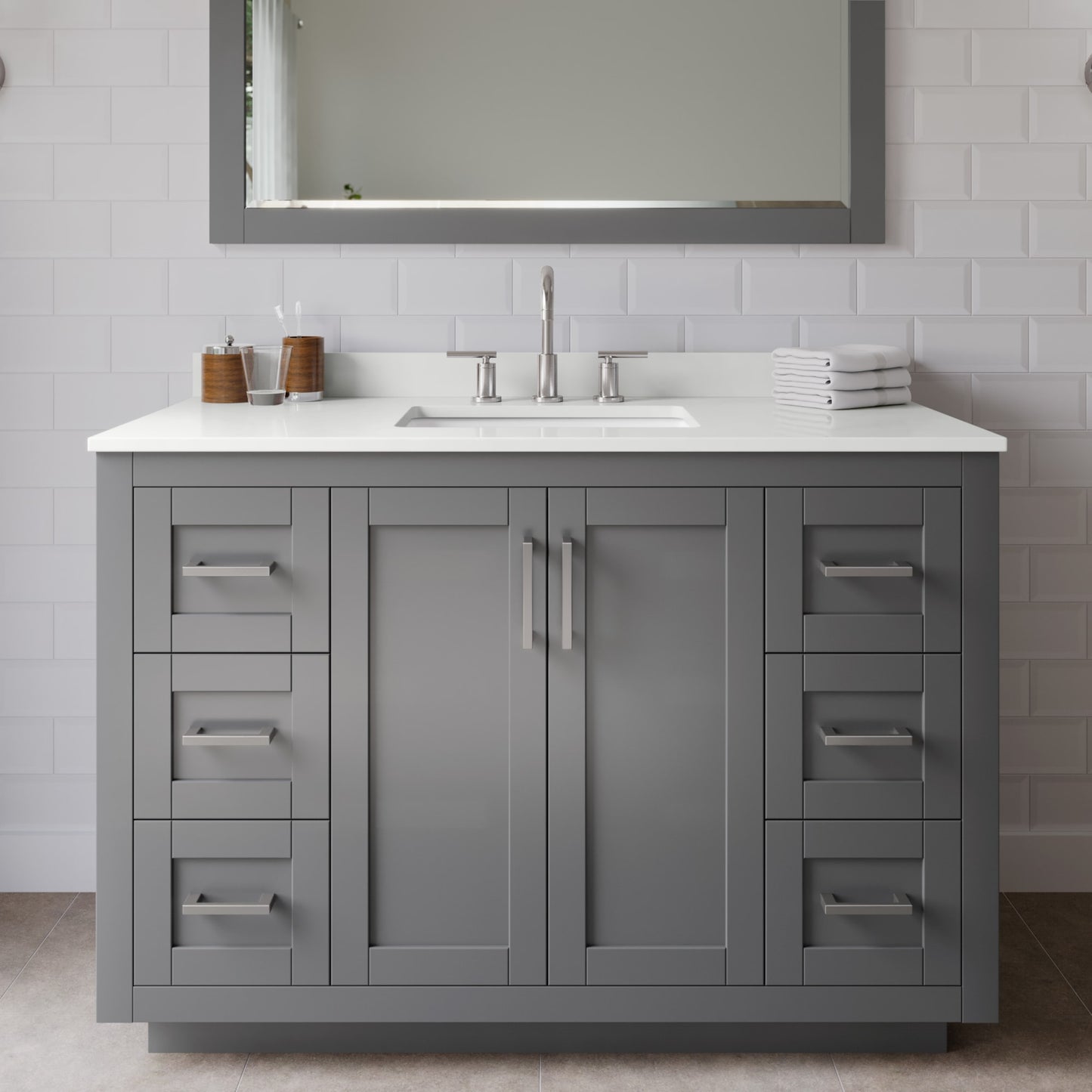 Miranda Bathroom Vanity with Countertop 48 inch Single Sink 3-hole Faucet Setup
