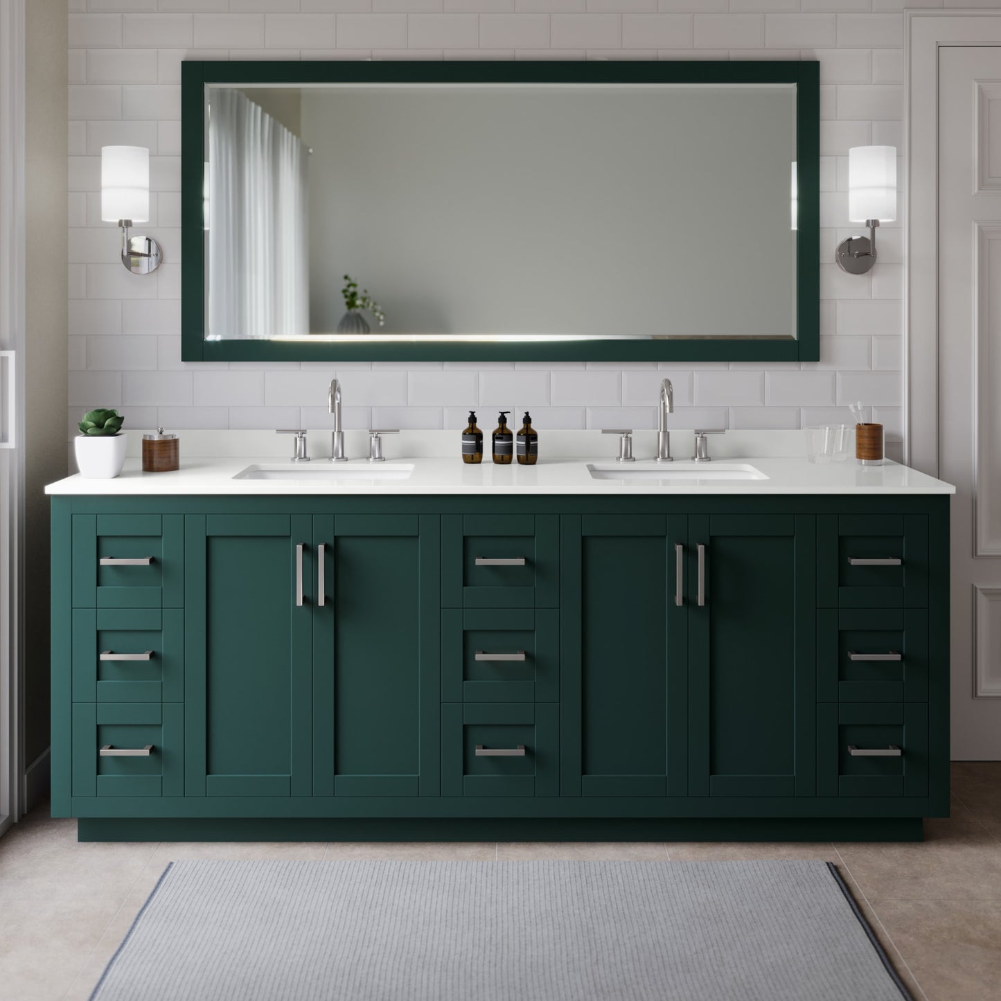 Miranda Bathroom Vanity with Countertop 84 inch Double Sink 3-hole Faucet Setup