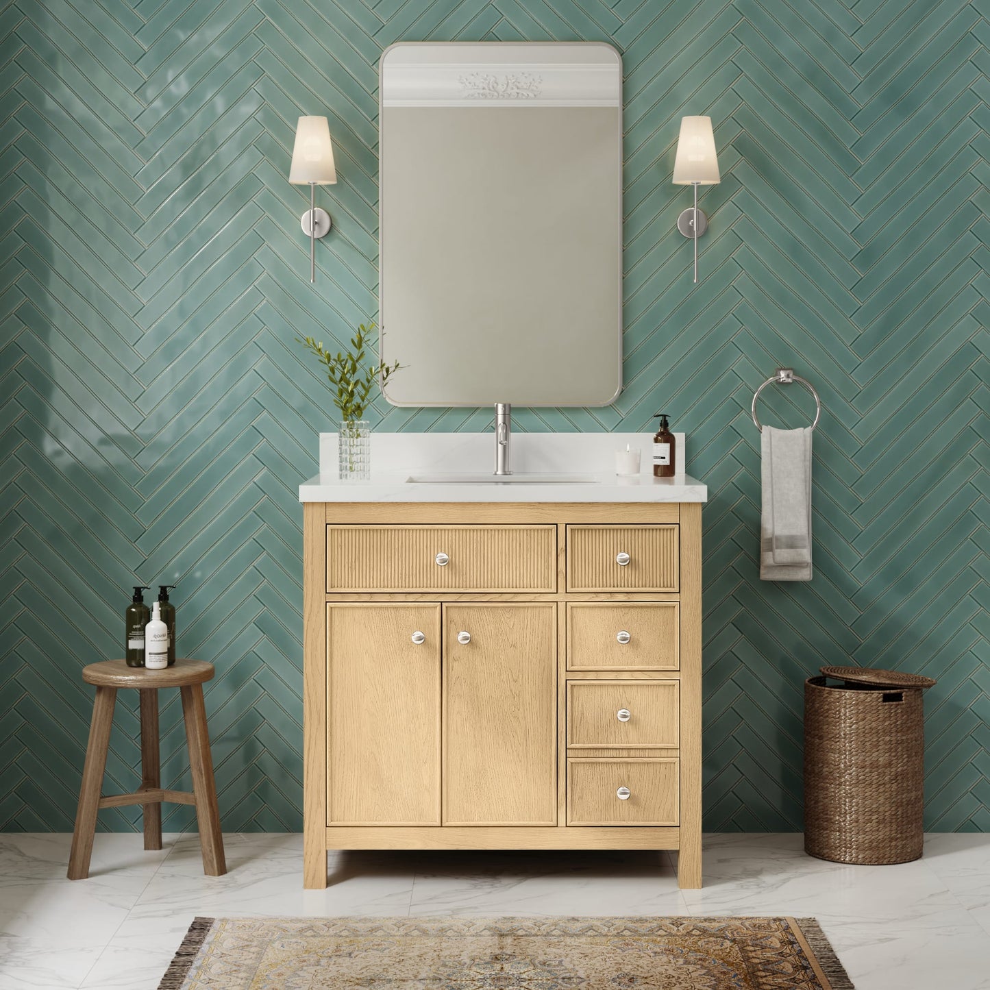 Rian Bathroom Vanity with Countertop 36 inch Single Sink Single hole Faucet Setup