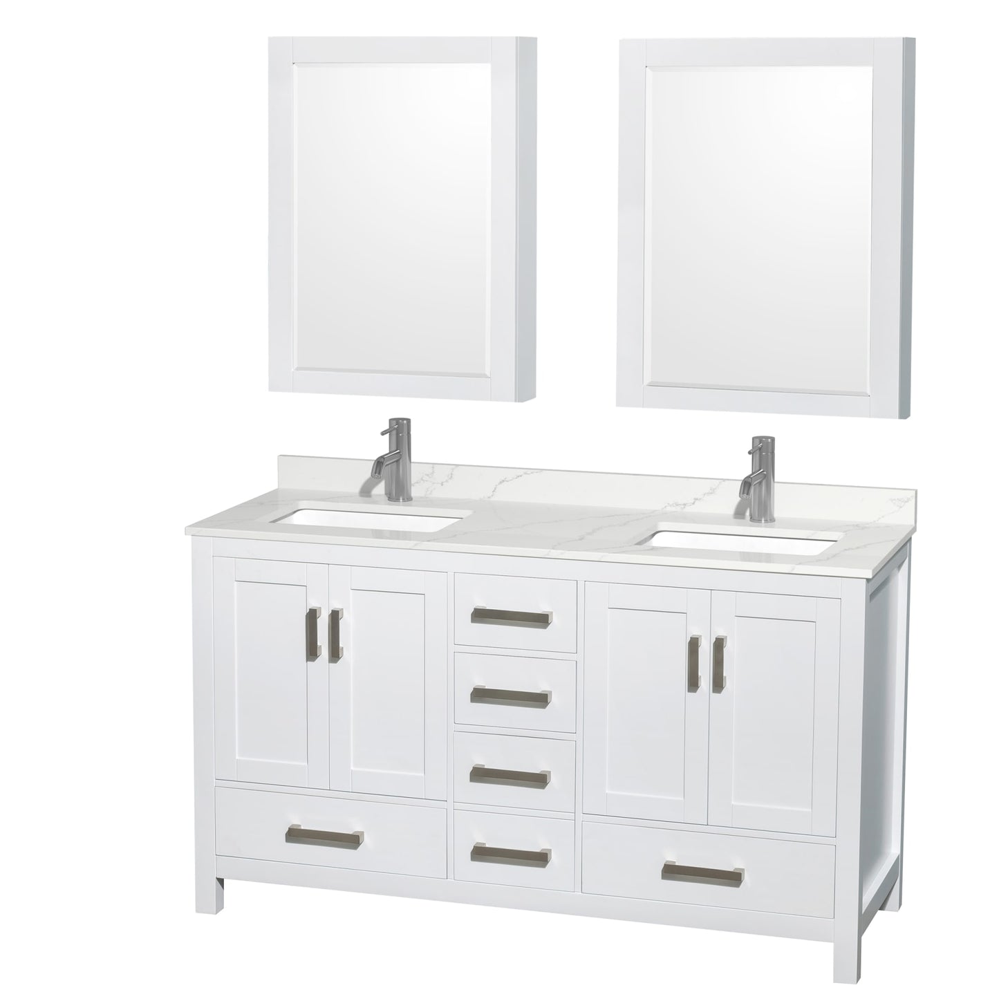Sheffield Bathroom Vanity with Countertop 60 inch Double Sink Single hole Faucet Setup