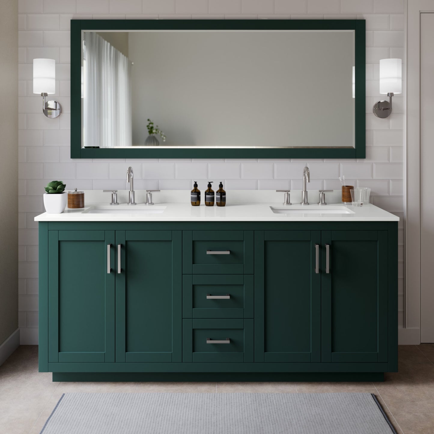 Miranda Bathroom Vanity with Countertop 72 inch Double Sink 3-hole Faucet Setup