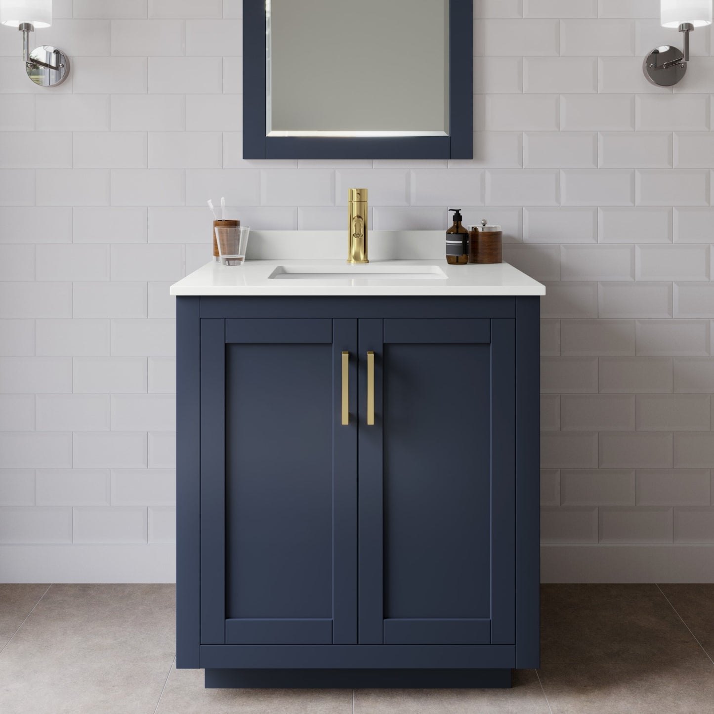Miranda Bathroom Vanity with Countertop 30 inch Single Sink Single hole Faucet Setup