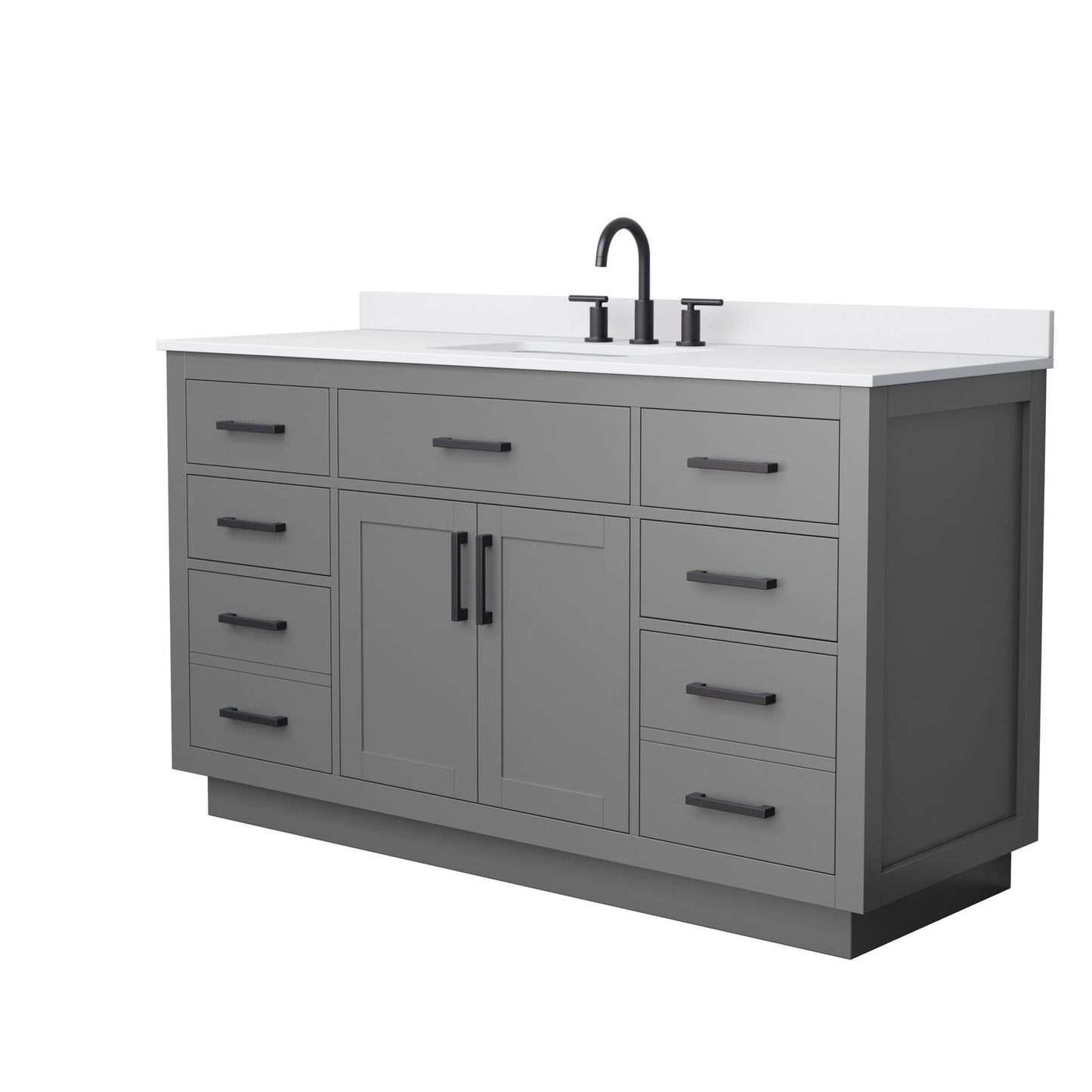 Beckett TK Bathroom Vanity with Countertop 60 inch Single Sink 3-hole Faucet Setup