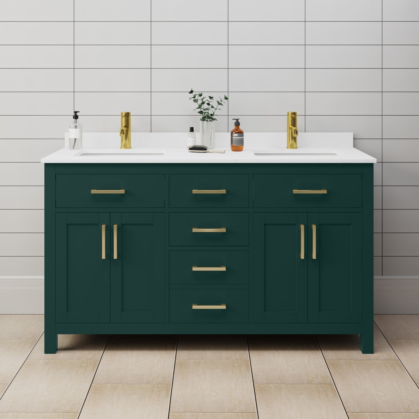 Beckett Bathroom Vanity with Countertop 60 inch Double Sink Single hole Faucet Setup