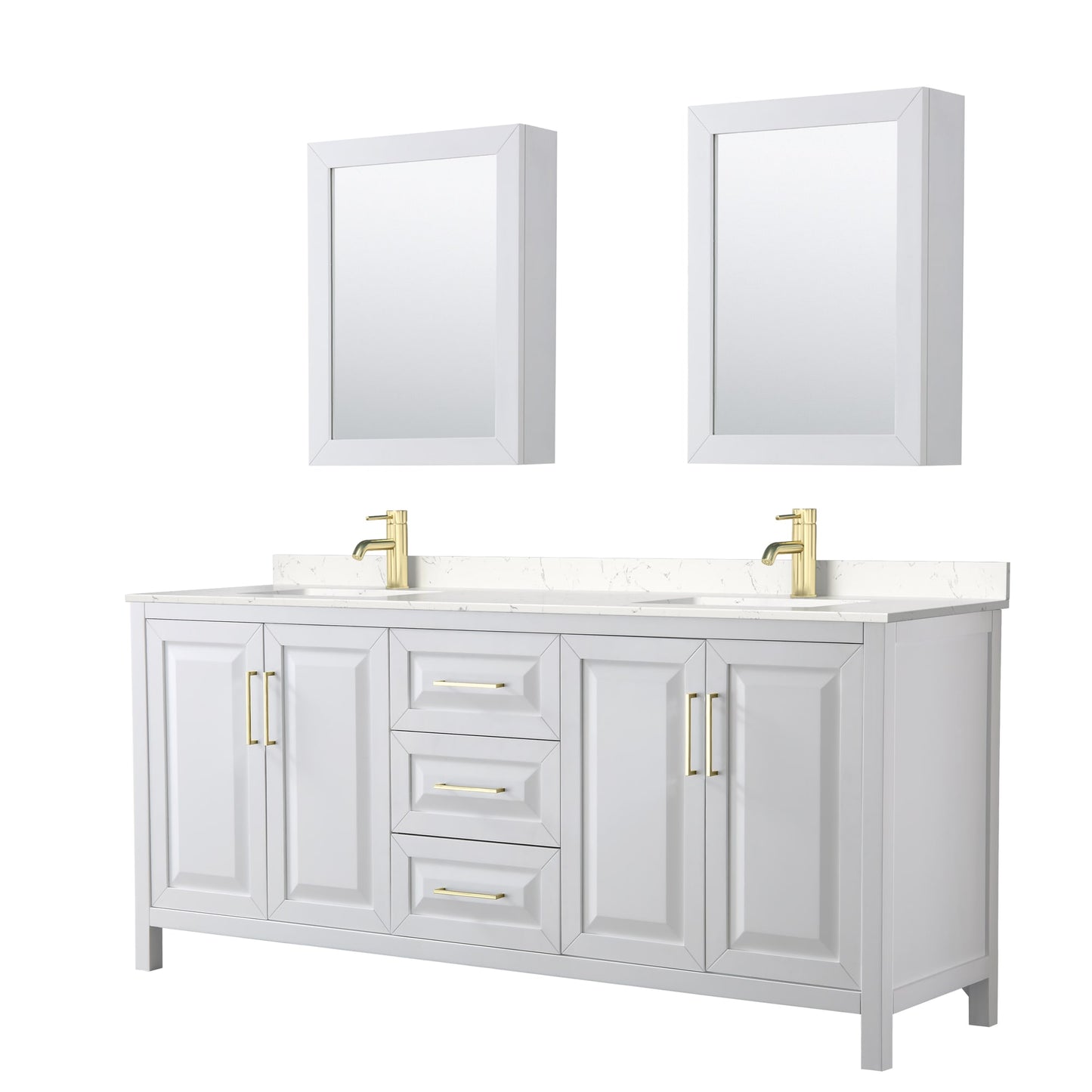 Daria Bathroom Vanity with Countertop 80 inch Double Sink Single hole Faucet Setup