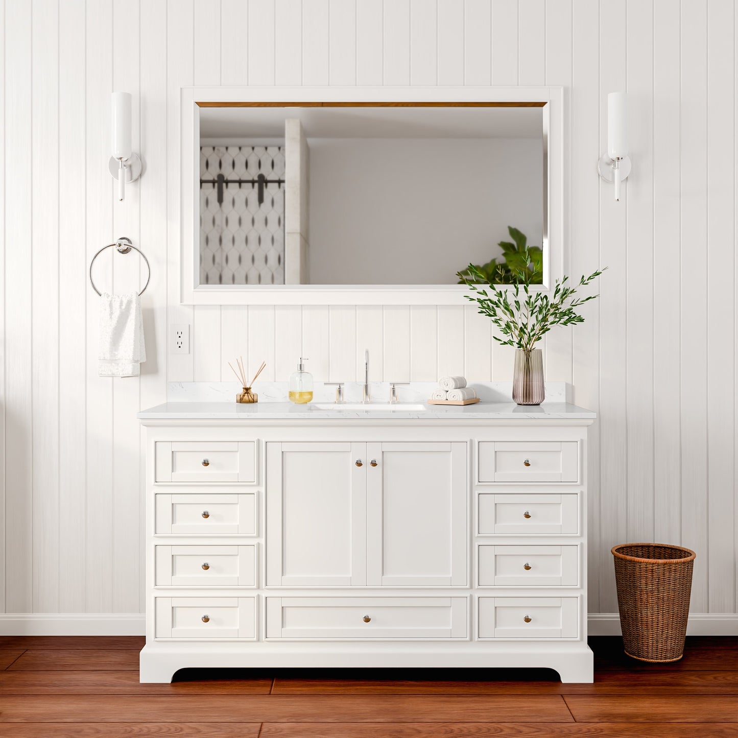 Deborah Bathroom Vanity with Countertop 60 inch Single Sink 3-hole Faucet Setup