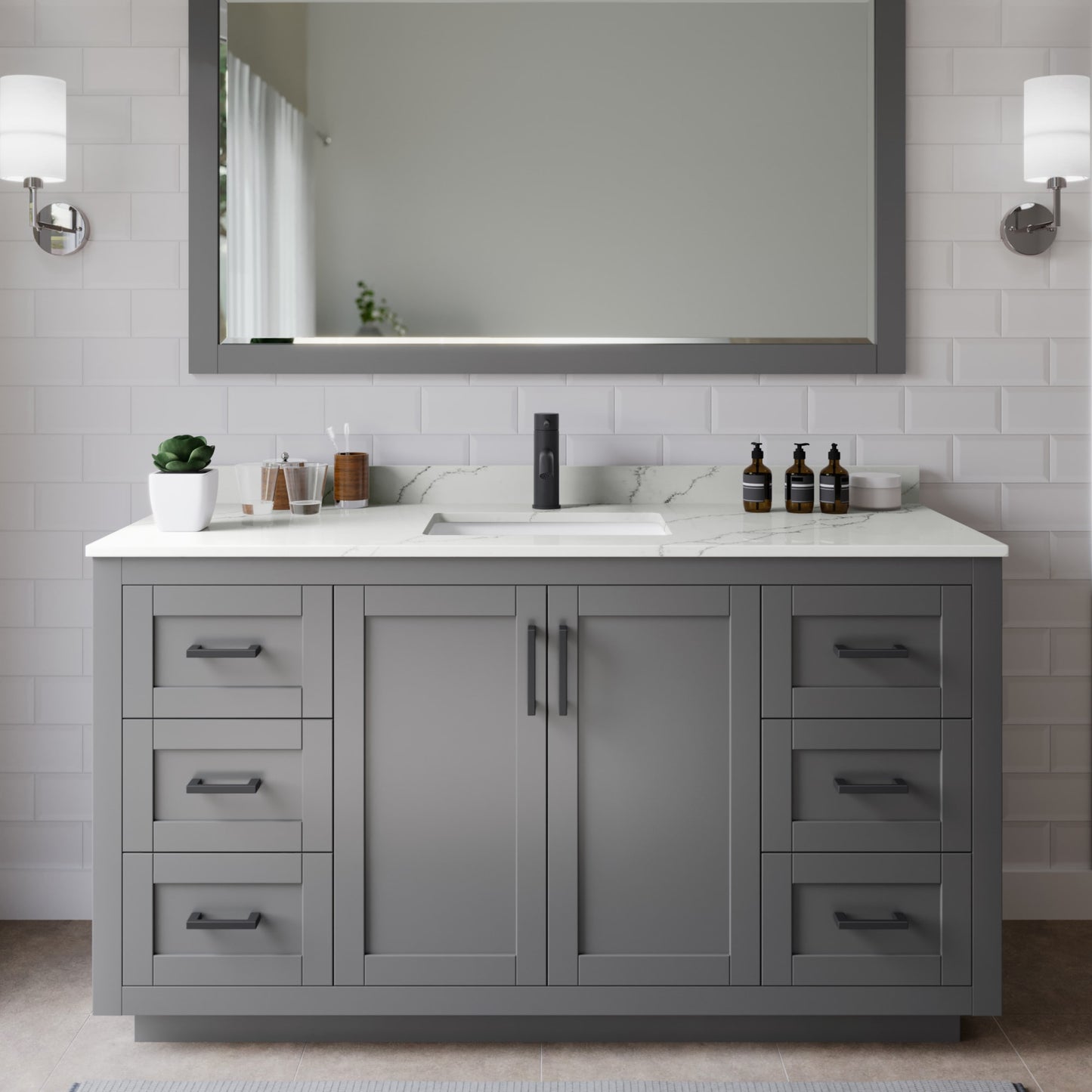Miranda Bathroom Vanity with Countertop 60 inch Single Sink Single hole Faucet Setup