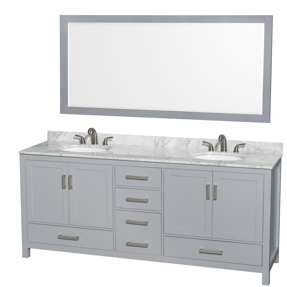 Sheffield Bathroom Vanity with Countertop 80 inch Double Sink 3-hole Faucet Setup