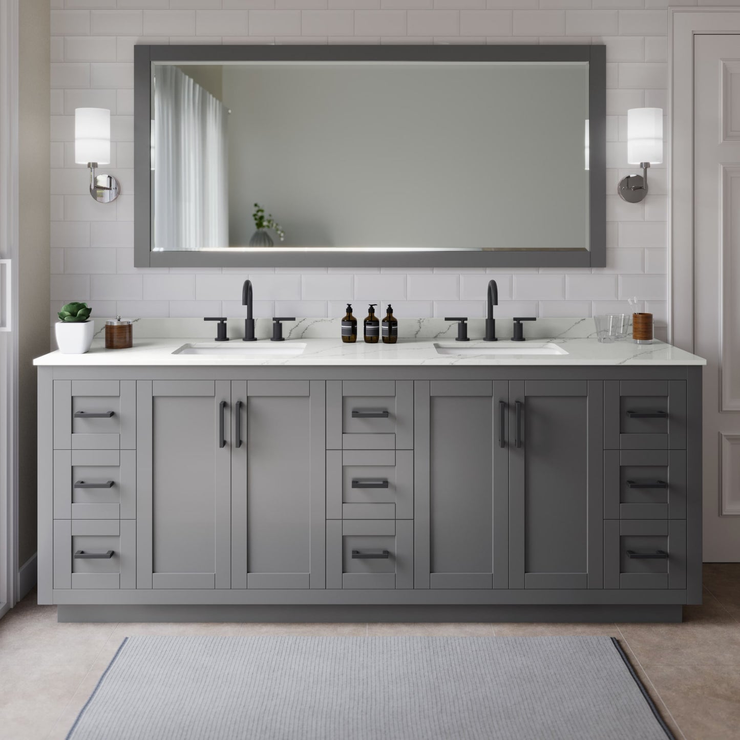 Miranda Bathroom Vanity with Countertop 84 inch Double Sink 3-hole Faucet Setup