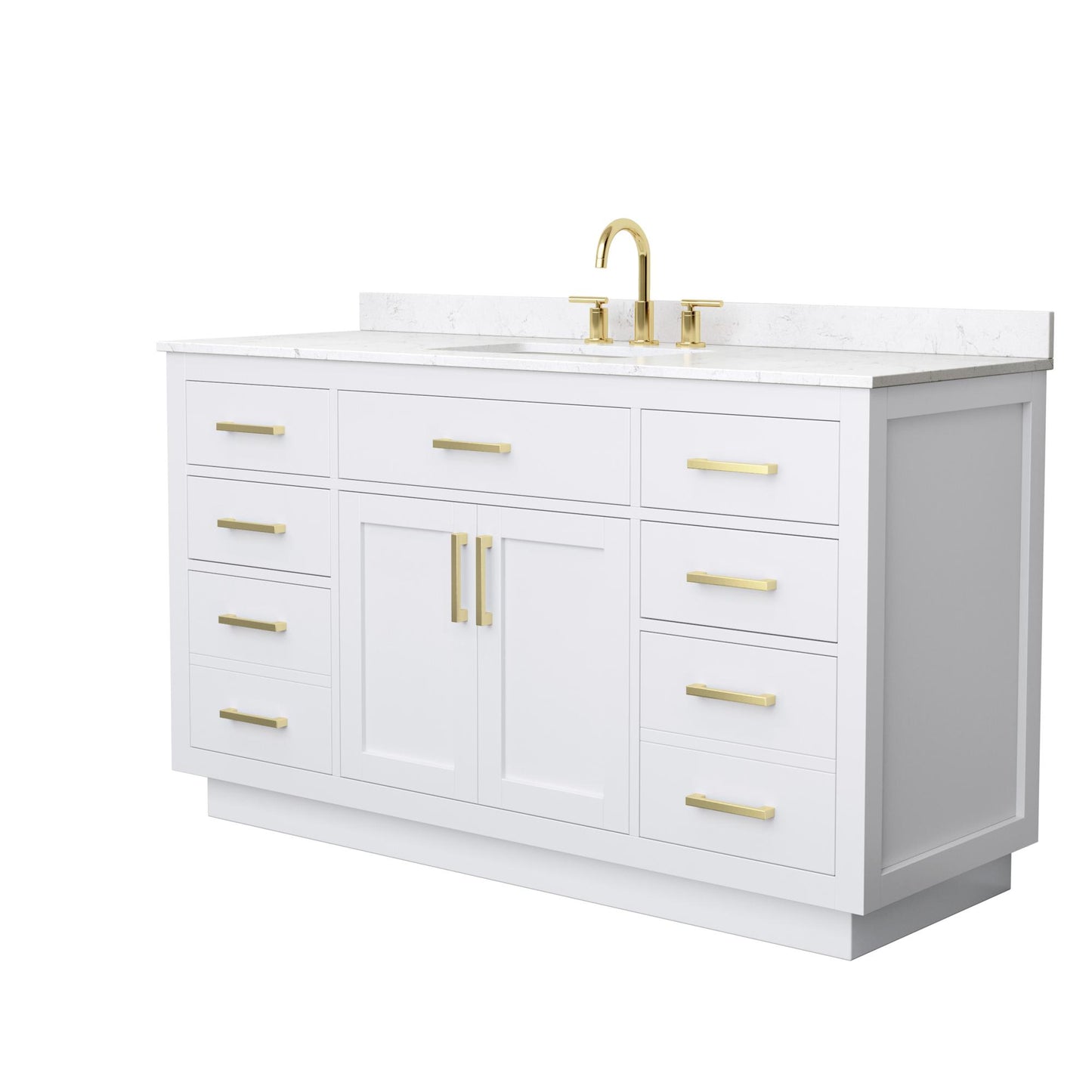 Beckett TK Bathroom Vanity with Countertop 60 inch Single Sink 3-hole Faucet Setup