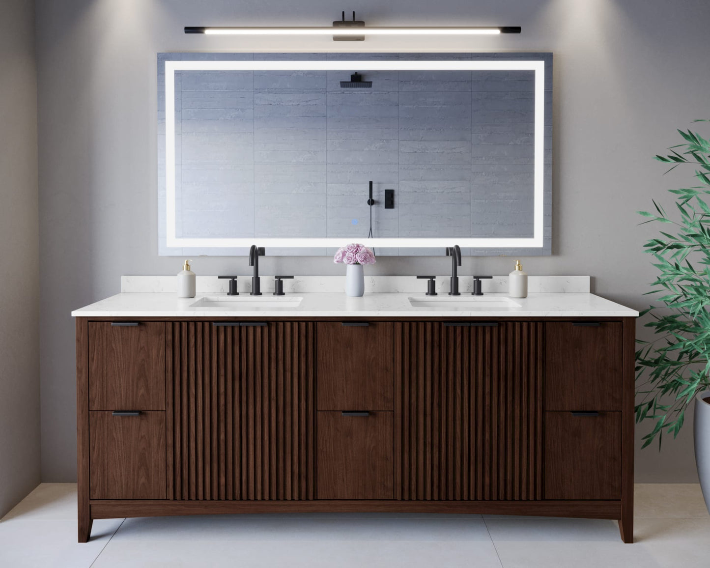 Palmilla Bathroom Vanity with Countertop 84 inch Double Sink 3-hole Faucet Setup