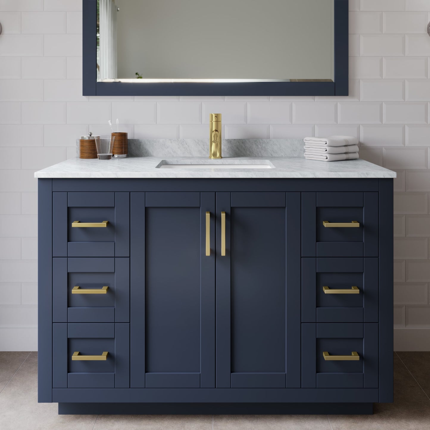 Miranda Bathroom Vanity with Countertop 48 inch Single Sink Single hole Faucet Setup