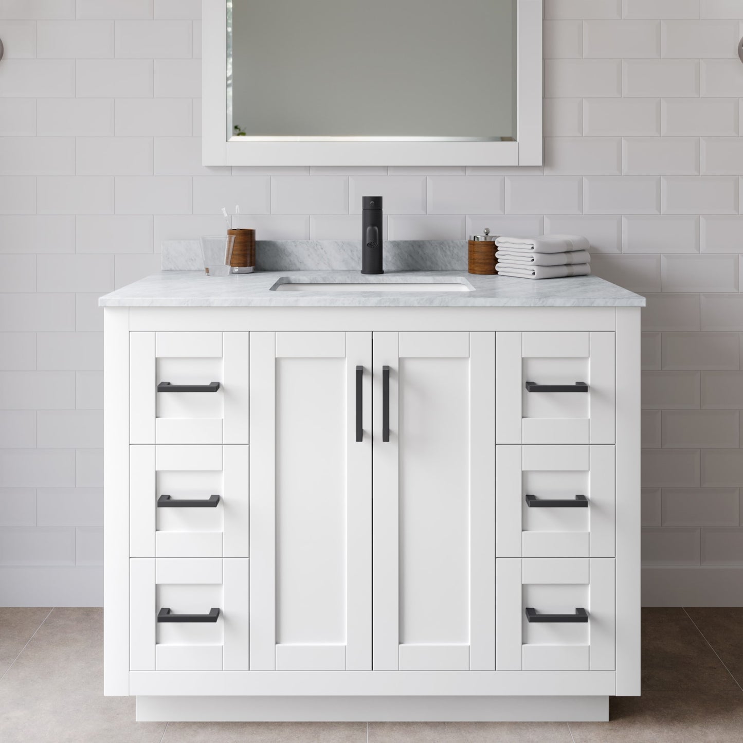 Miranda Bathroom Vanity with Countertop 42 inch Single Sink Single hole Faucet Setup