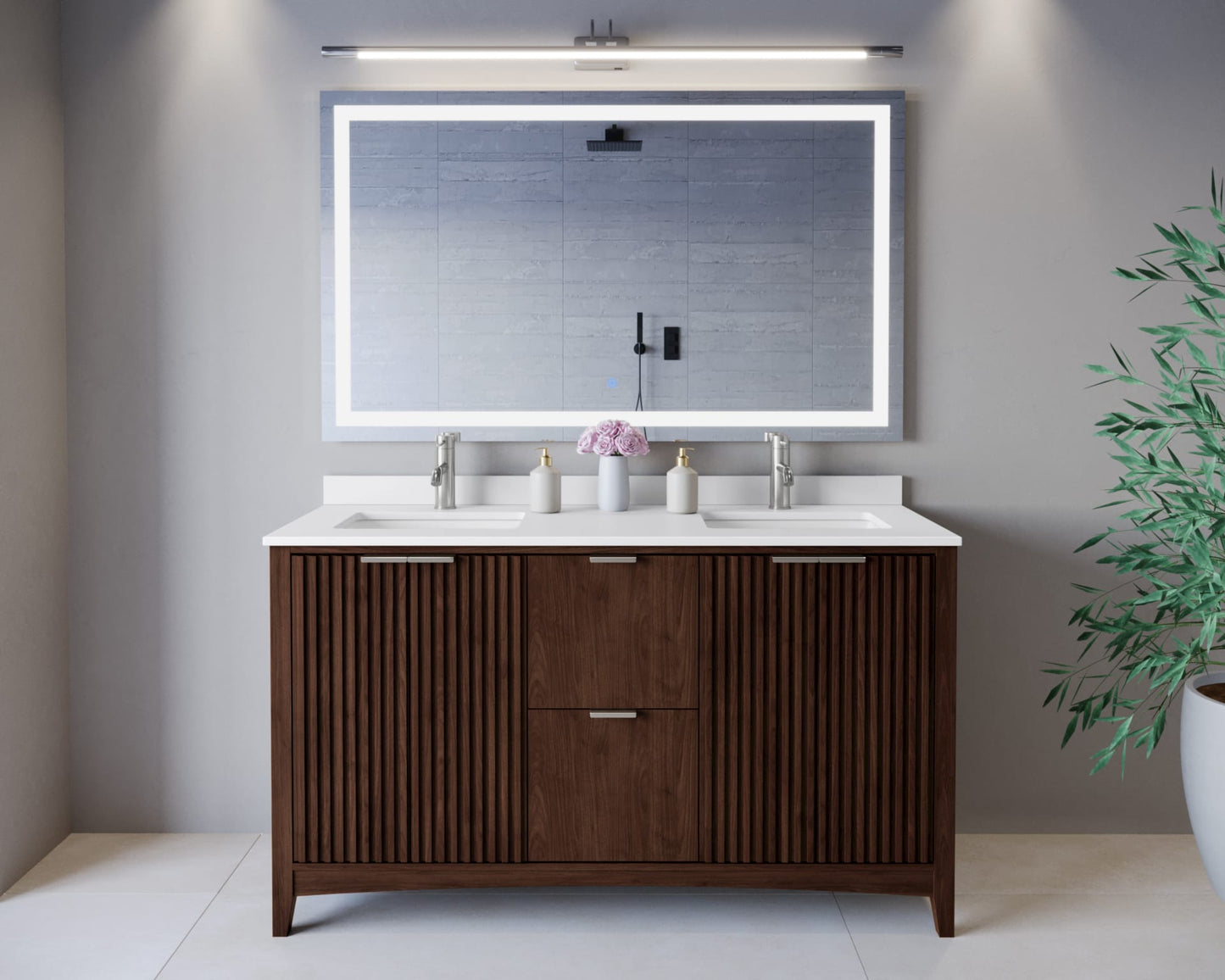 Palmilla Bathroom Vanity with Countertop 60 inch Double Sink Single hole Faucet Setup