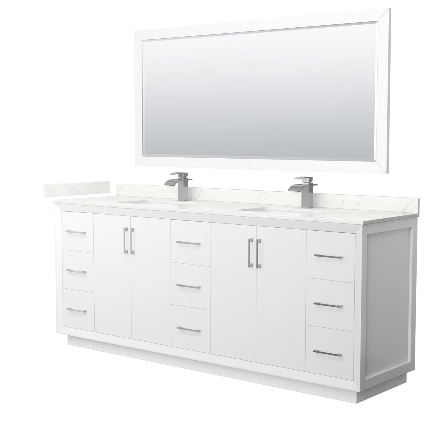 Strada Bathroom Vanity with Countertop 84 inch Double Sink Single hole Faucet Setup