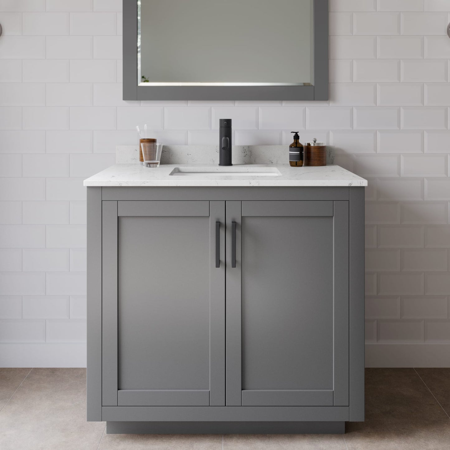 Miranda Bathroom Vanity with Countertop 36 inch Single Sink Single hole Faucet Setup