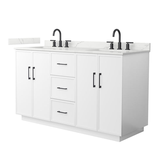 Elan TK Bathroom Vanity with Countertop 60 inch Double Sink 3-hole Faucet Setup
