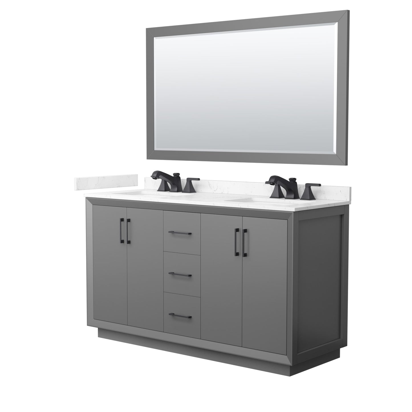 Strada Bathroom Vanity with Countertop 60 inch Double Sink 3-hole Faucet Setup