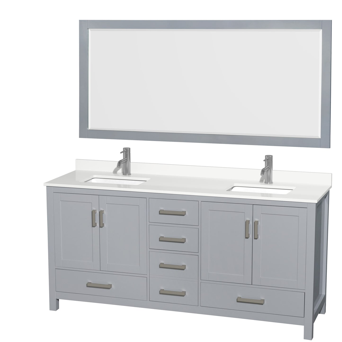 Sheffield Bathroom Vanity with Countertop 72 inch Double Sink Single hole Faucet Setup