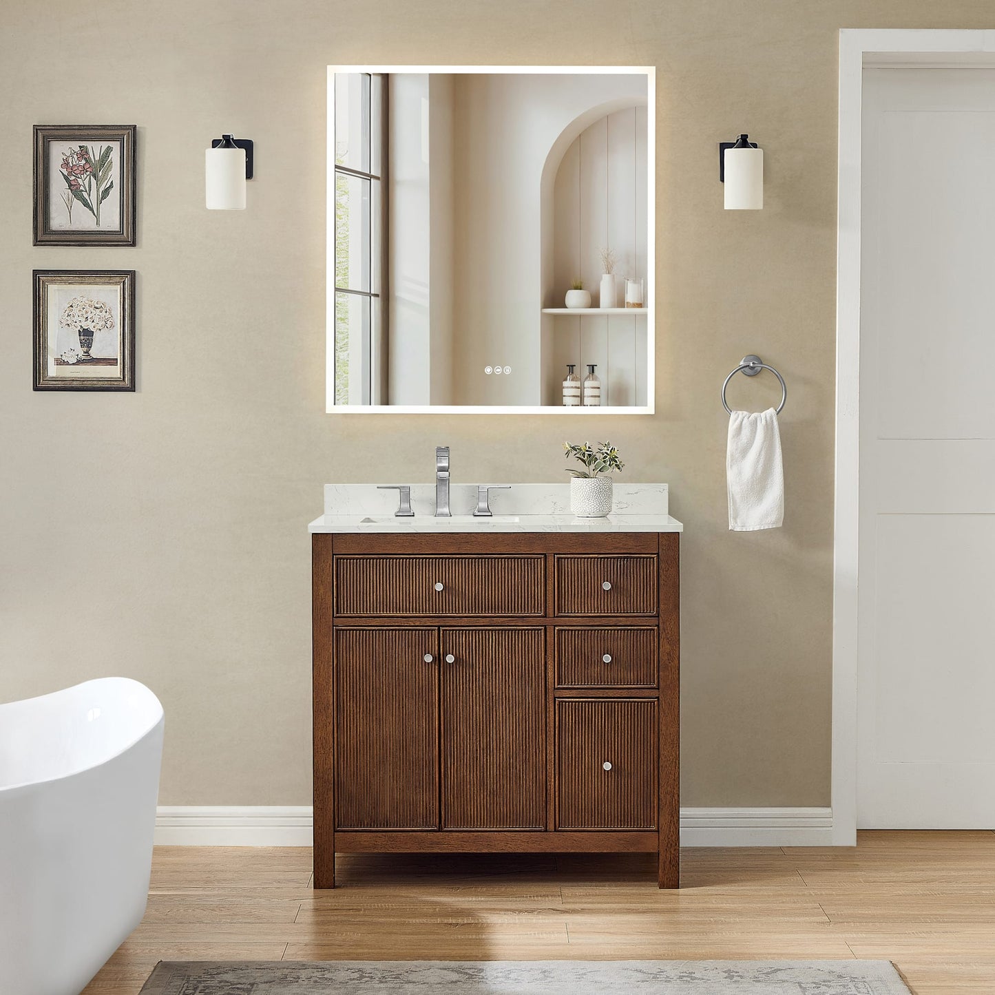Pendry Bathroom Vanity with Countertop 36 inch Single Sink 3-hole Faucet Setup