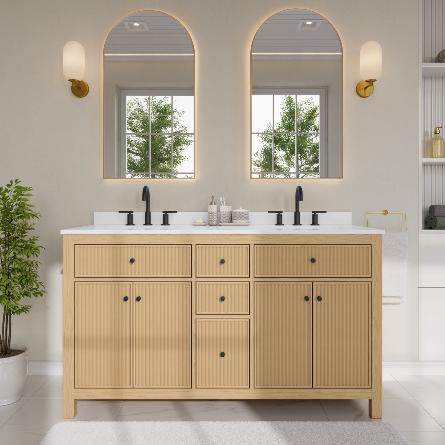 Pendry Bathroom Vanity with Countertop 60 inch Double Sink 3-hole Faucet Setup