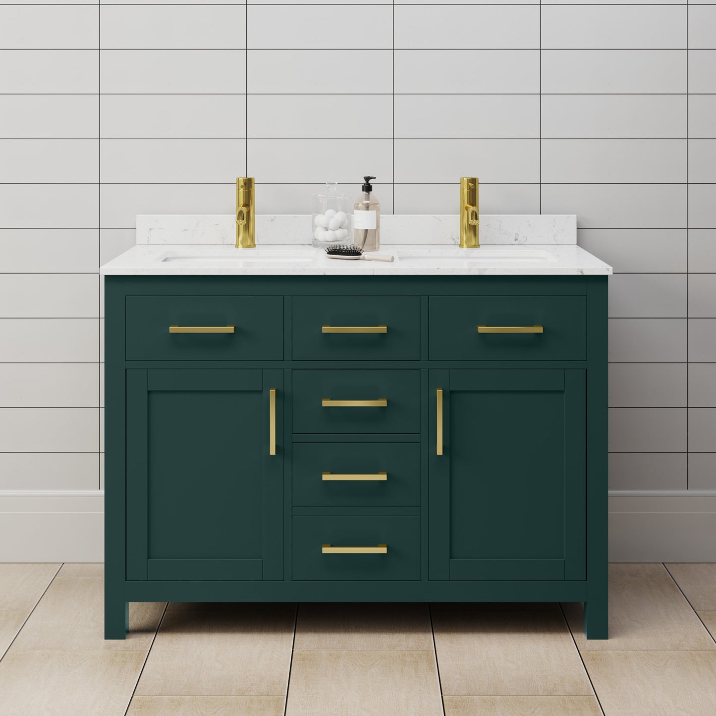 Beckett Bathroom Vanity with Countertop 48 inch Double Sink Single hole Faucet Setup