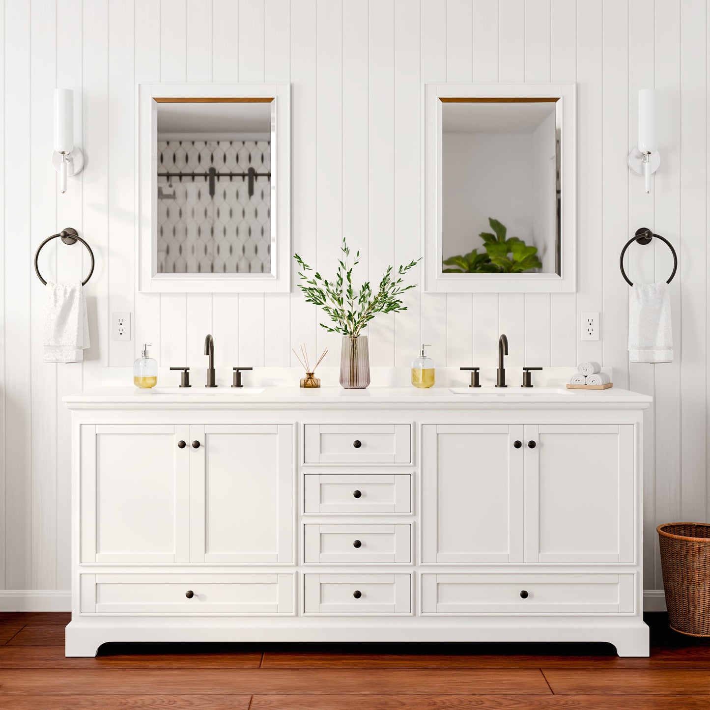 Deborah Bathroom Vanity with Countertop 80 inch Double Sink 3-hole Faucet Setup