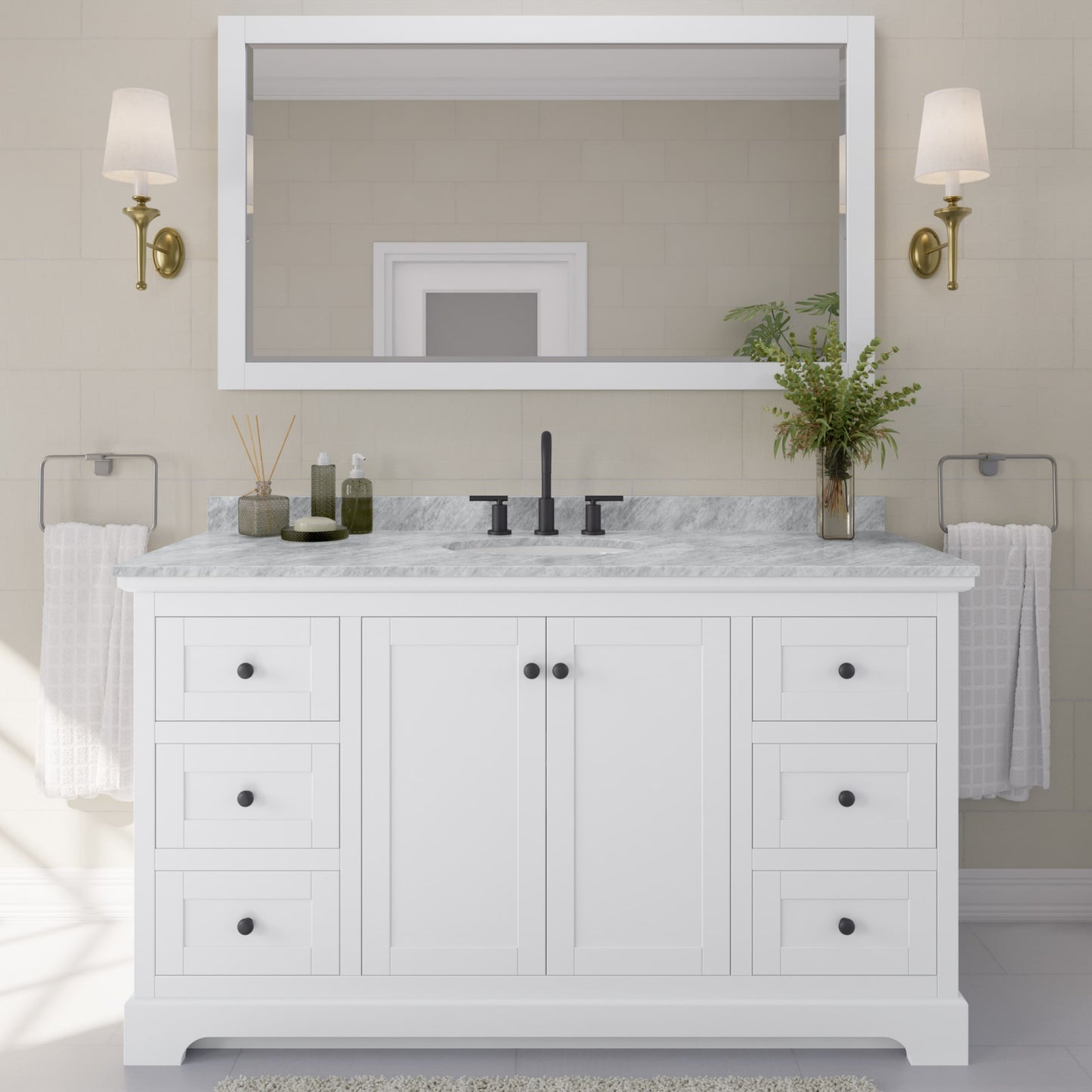 Avery Bathroom Vanity with Countertop 60 inch Single Sink 3-hole Faucet Setup
