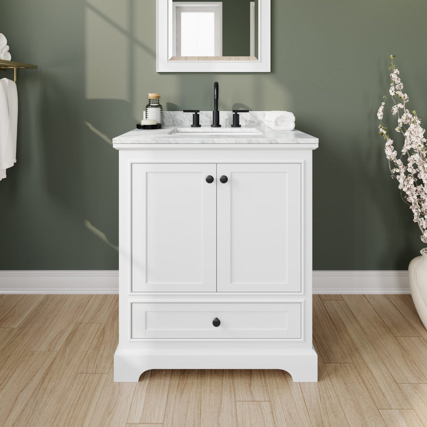 Deborah Bathroom Vanity with Countertop 30 inch Single Sink 3-hole Faucet Setup