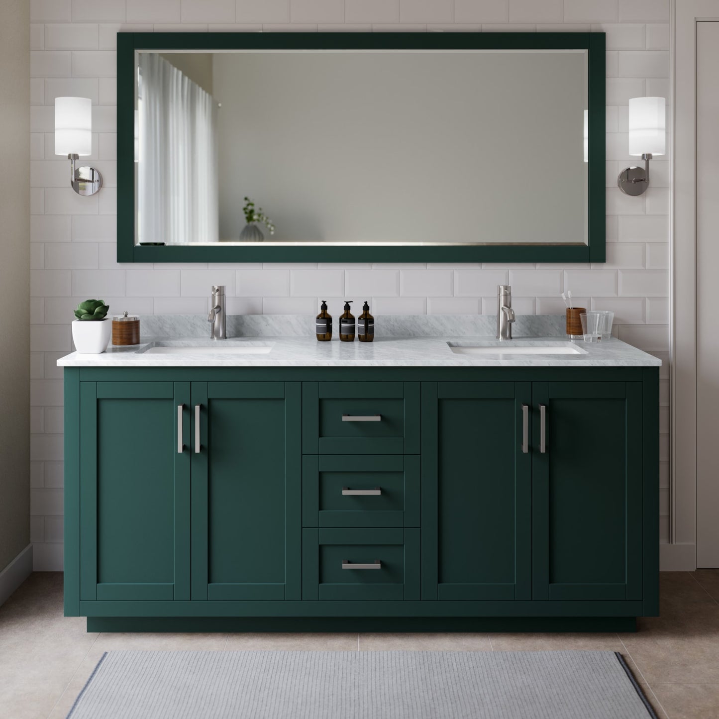 Miranda Bathroom Vanity with Countertop 72 inch Double Sink Single hole Faucet Setup