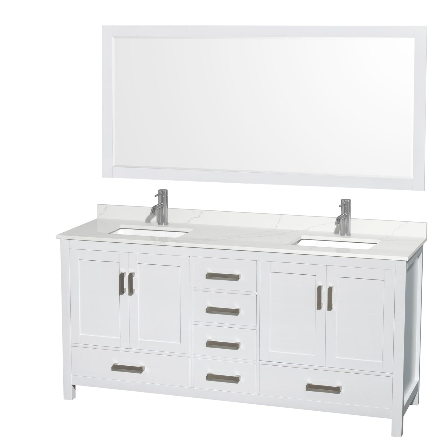 Sheffield Bathroom Vanity with Countertop 72 inch Double Sink Single hole Faucet Setup