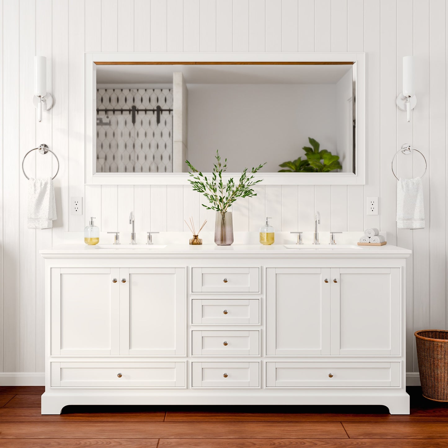 Deborah Bathroom Vanity with Countertop 80 inch Double Sink 3-hole Faucet Setup