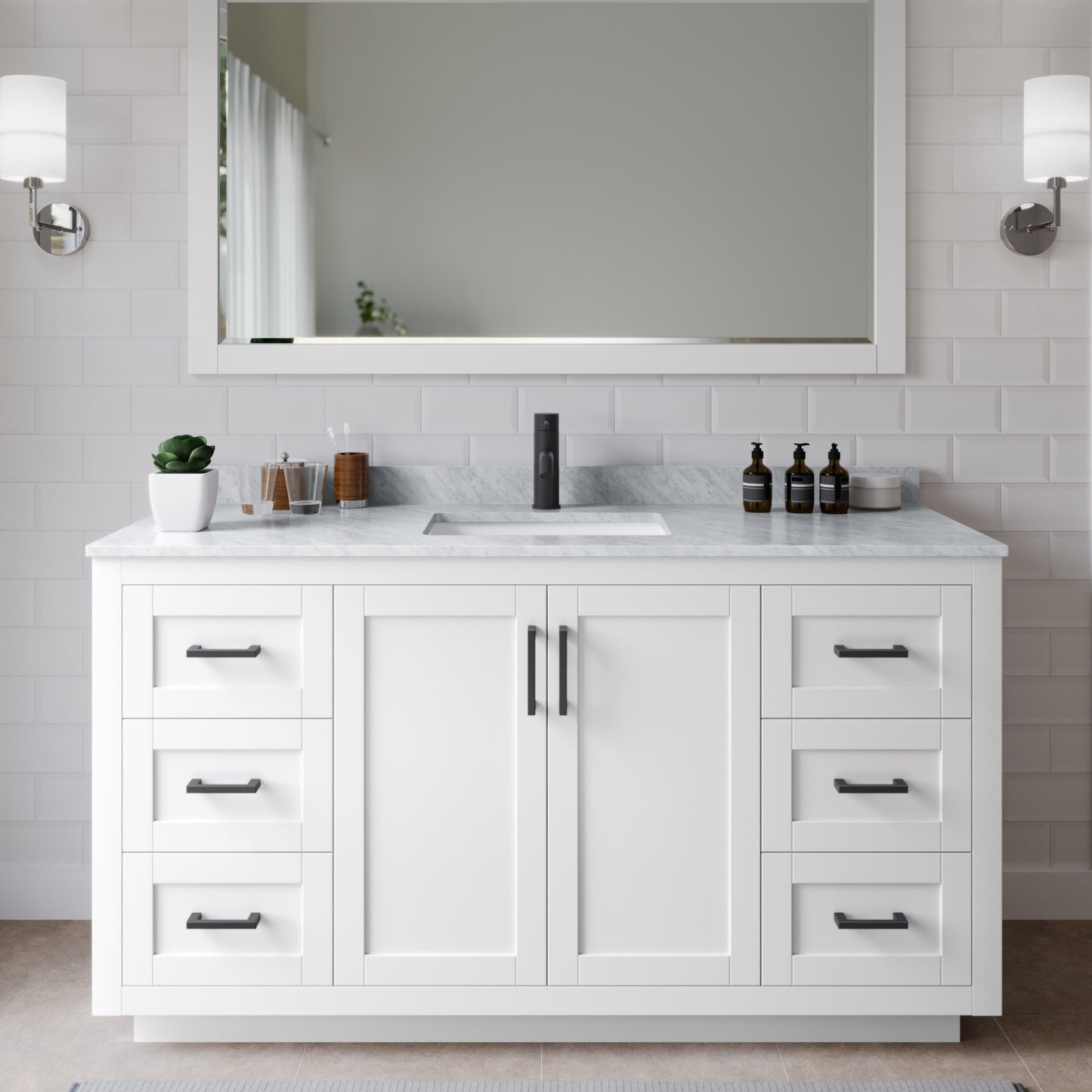 Miranda Bathroom Vanity with Countertop 60 inch Single Sink Single hole Faucet Setup