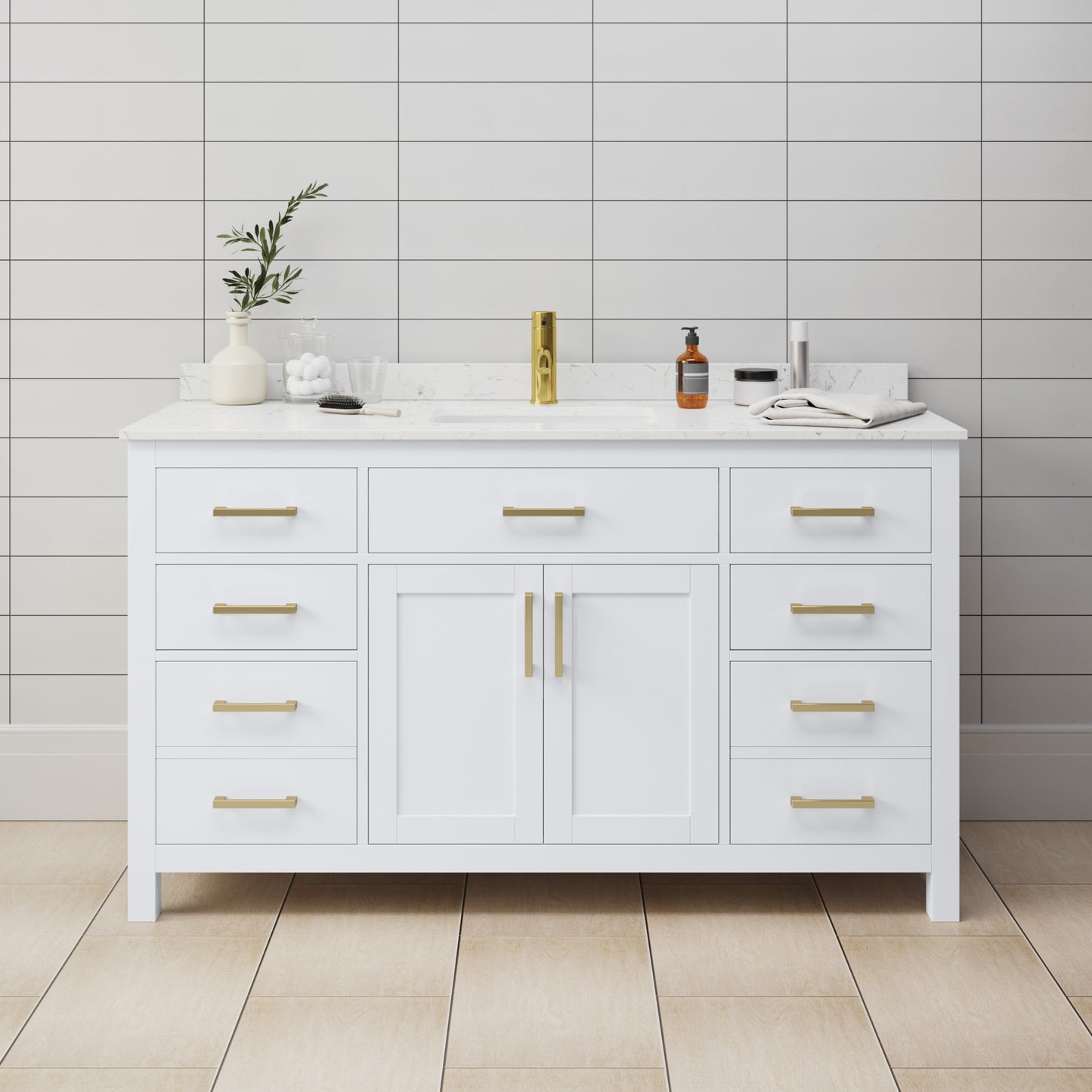 Beckett Bathroom Vanity with Countertop 60 inch Single Sink Single hole Faucet Setup