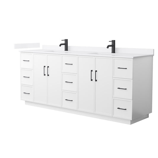 Elan TK Bathroom Vanity with Countertop 84 inch Double Sink Single hole Faucet Setup