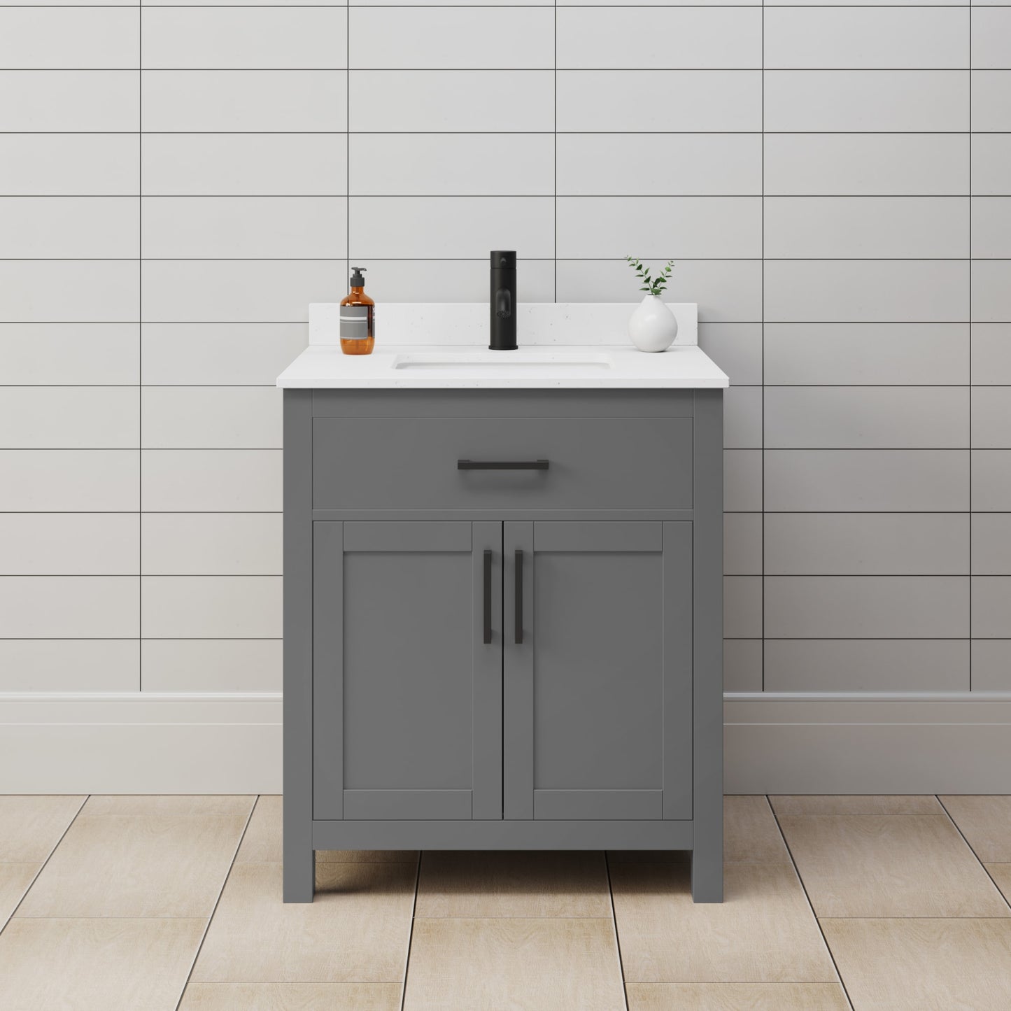 Beckett Bathroom Vanity with Countertop 30 inch Single Sink Single hole Faucet Setup