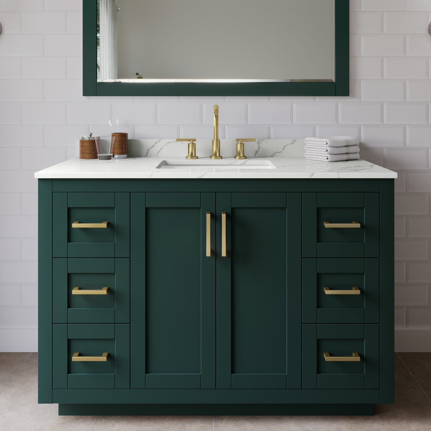 Miranda Bathroom Vanity with Countertop 48 inch Single Sink 3-hole Faucet Setup