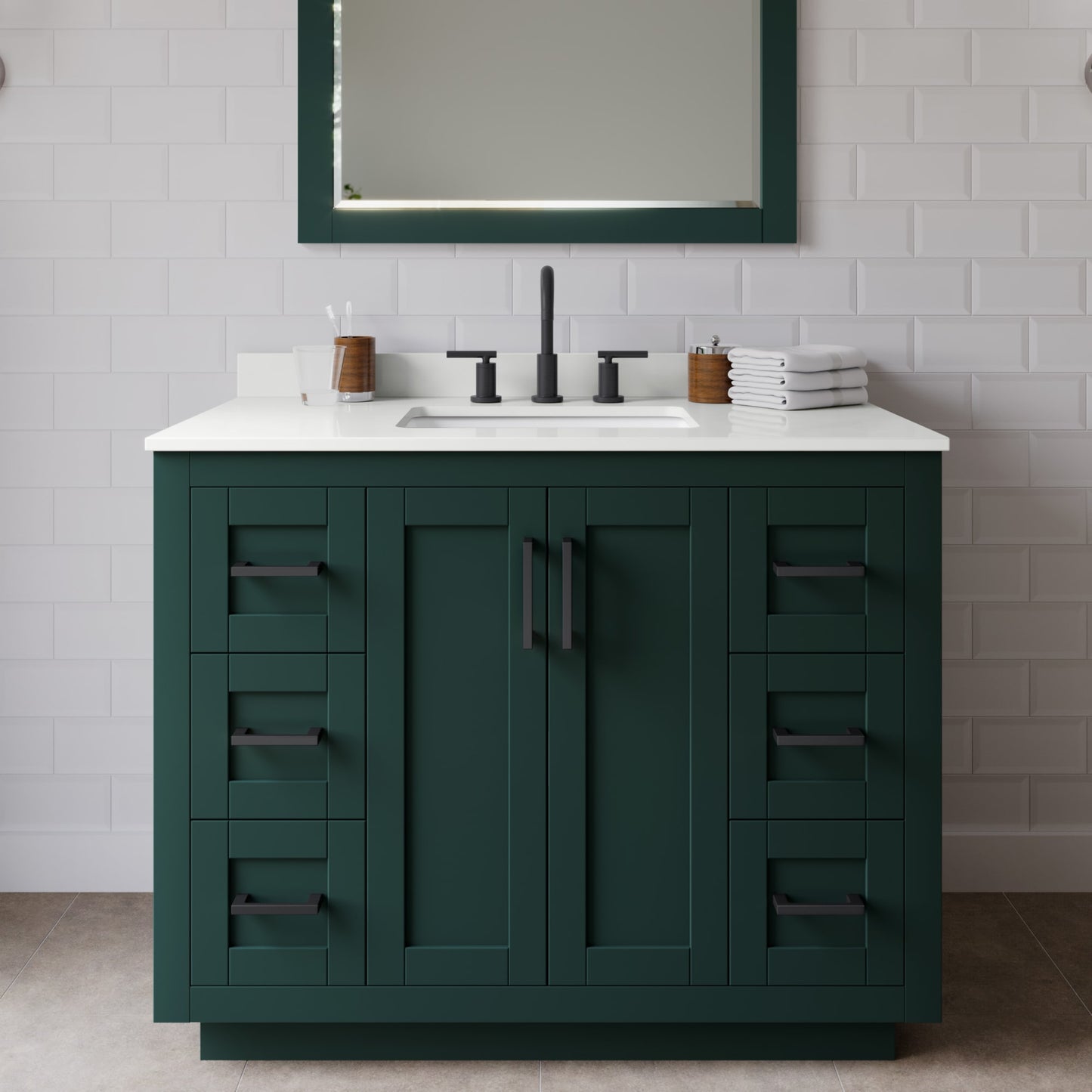 Miranda Bathroom Vanity with Countertop 42 inch Single Sink 3-hole Faucet Setup