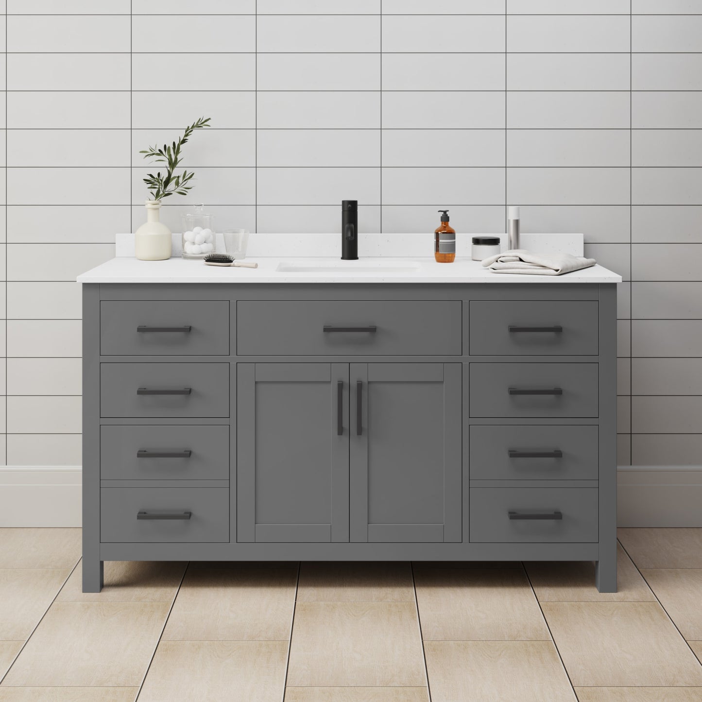Beckett Bathroom Vanity with Countertop 60 inch Single Sink Single hole Faucet Setup