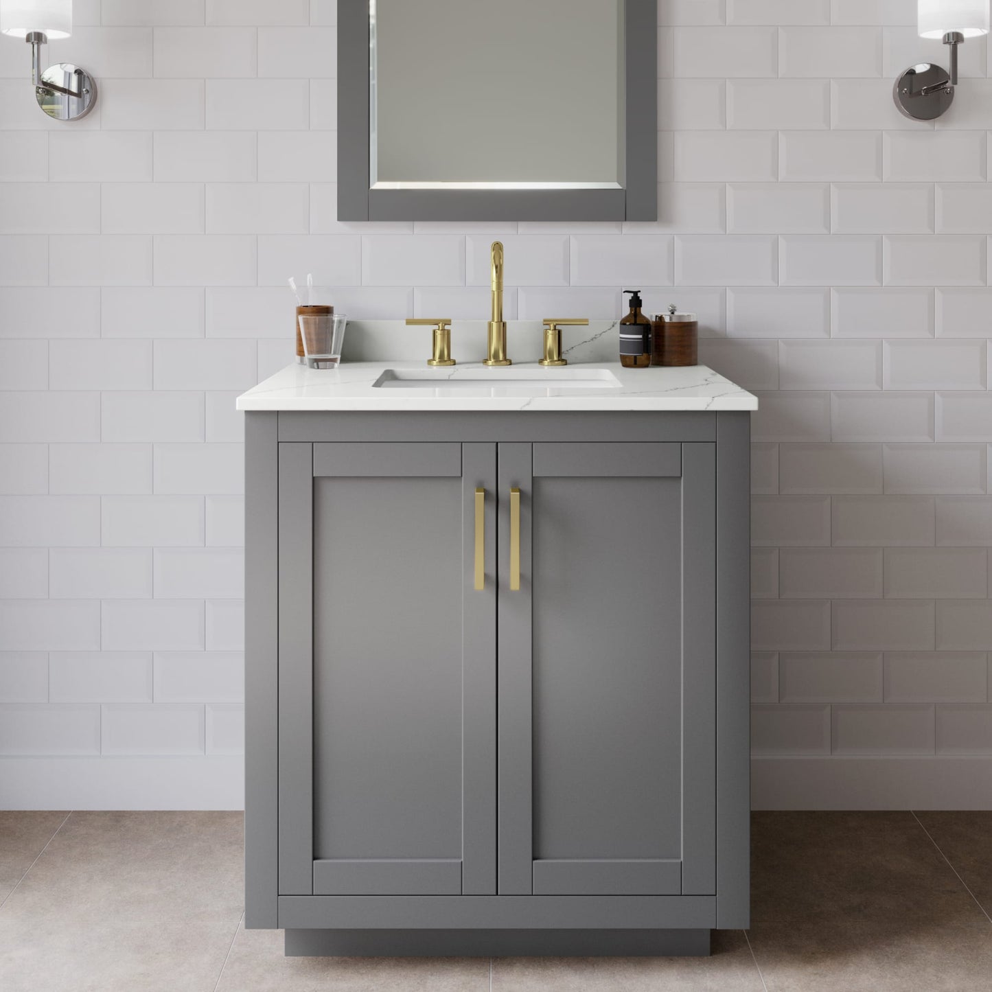 Miranda Bathroom Vanity with Countertop 30 inch Single Sink 3-hole Faucet Setup