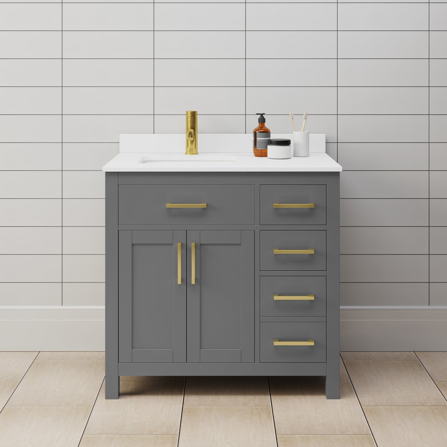 Beckett Bathroom Vanity with Countertop 36 inch Single Sink Single hole Faucet Setup