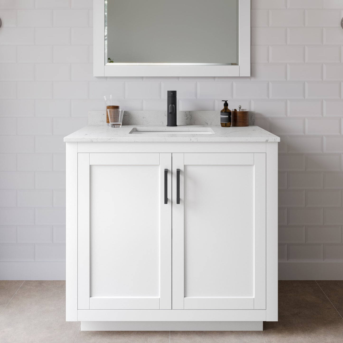 Miranda Bathroom Vanity with Countertop 36 inch Single Sink Single hole Faucet Setup