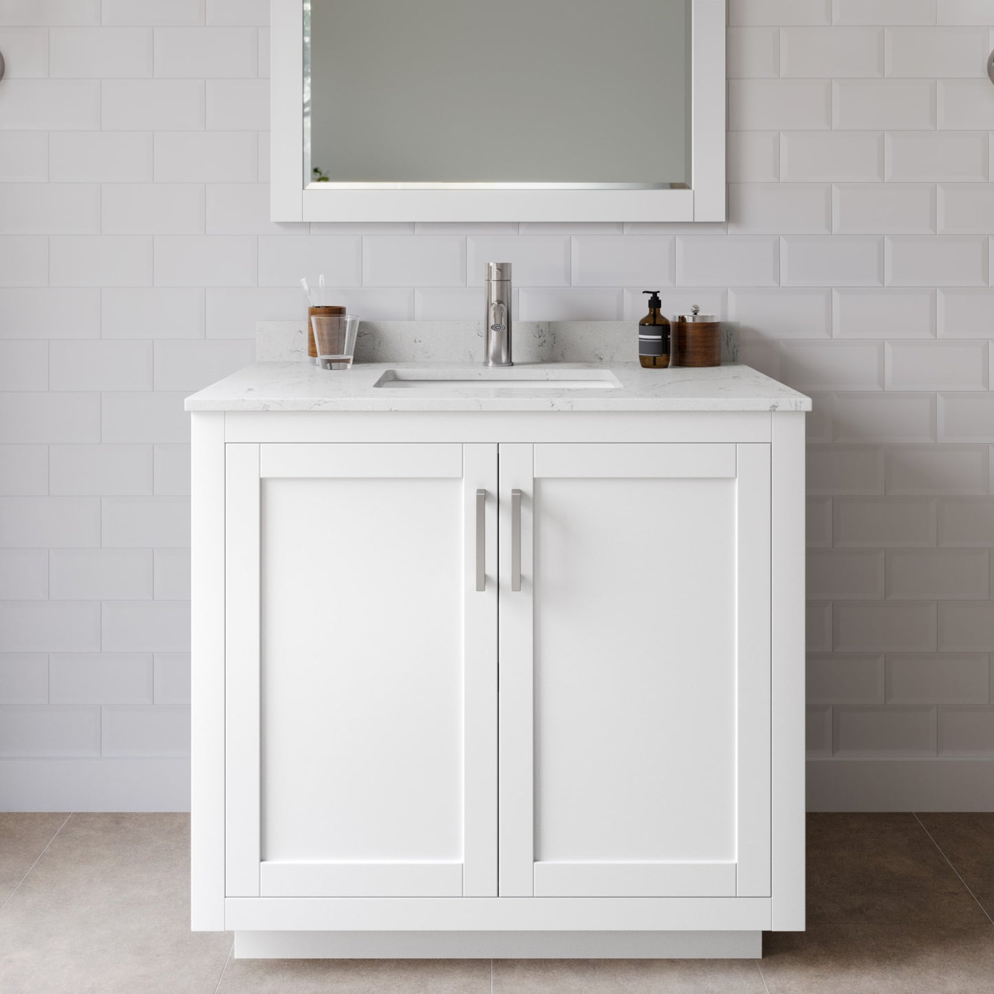 Miranda Bathroom Vanity with Countertop 36 inch Single Sink Single hole Faucet Setup