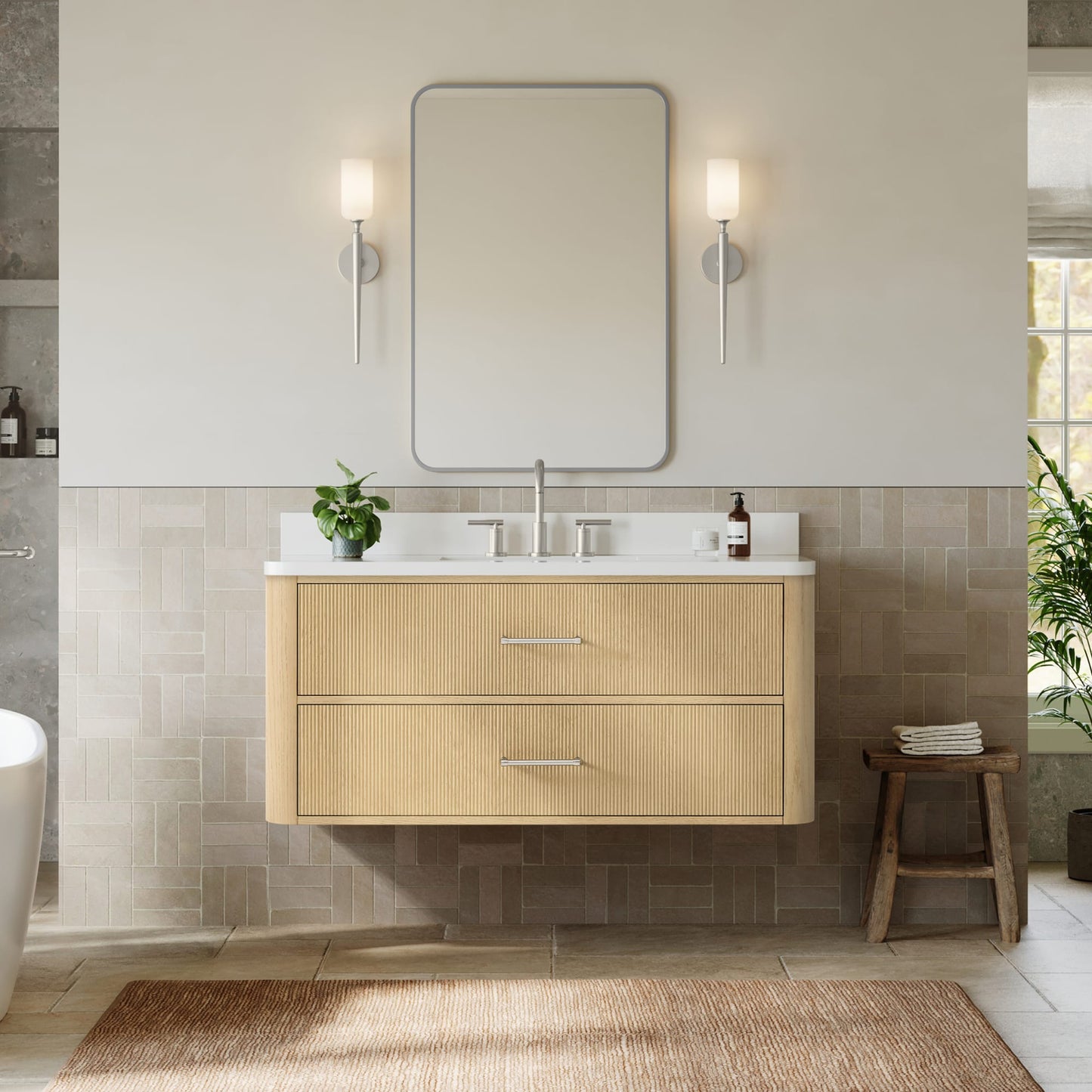 Francesca WM Wall Mounted Bathroom Vanity with Countertop 48 inch Single Sink 3-hole Faucet Setup
