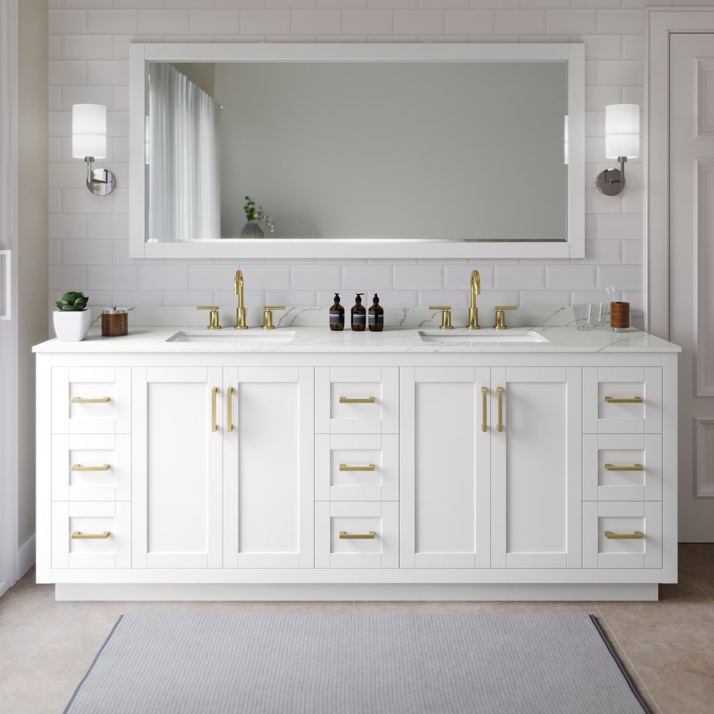 Miranda Bathroom Vanity with Countertop 84 inch Double Sink 3-hole Faucet Setup