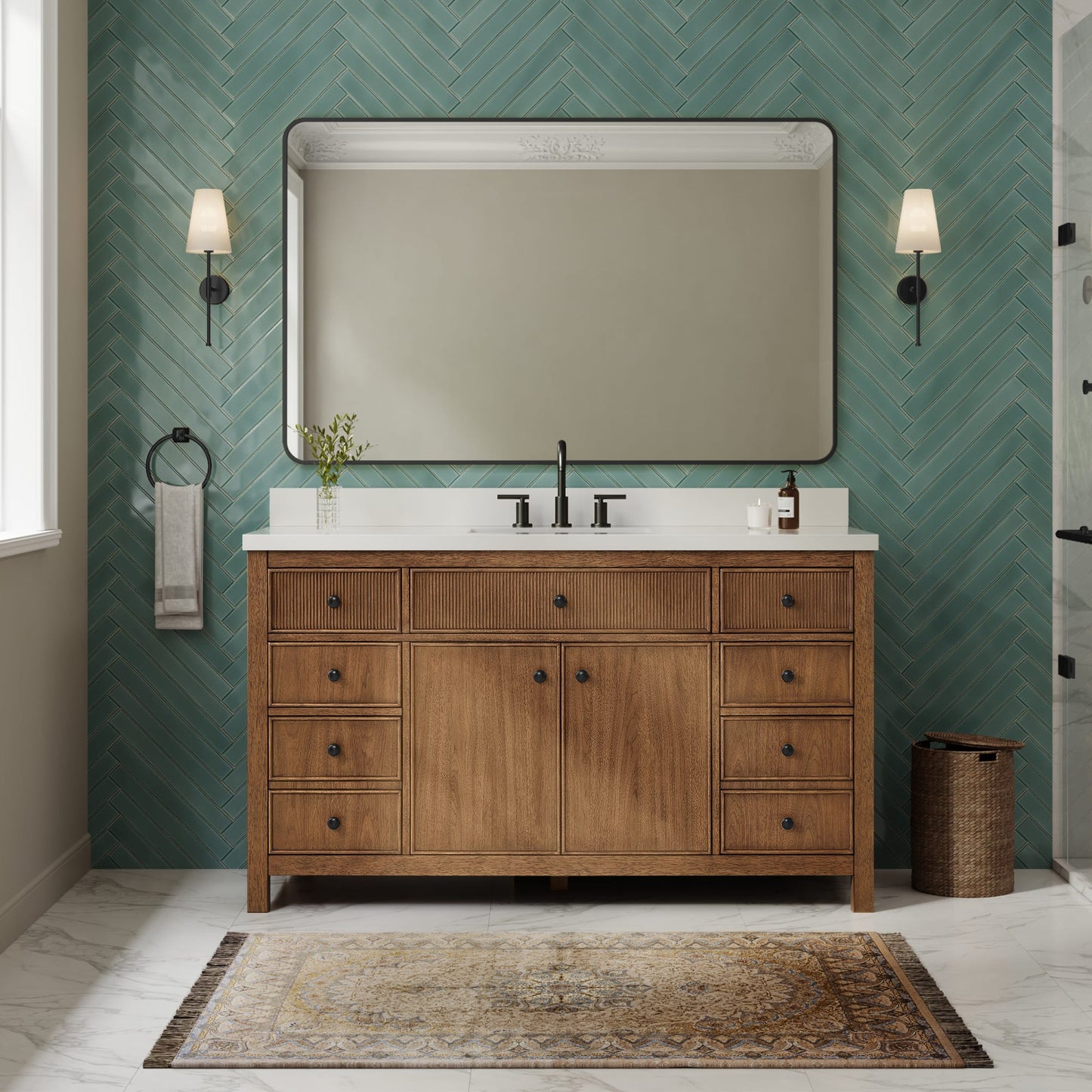 Rian Bathroom Vanity with Countertop 60 inch Single Sink 3-hole Faucet Setup