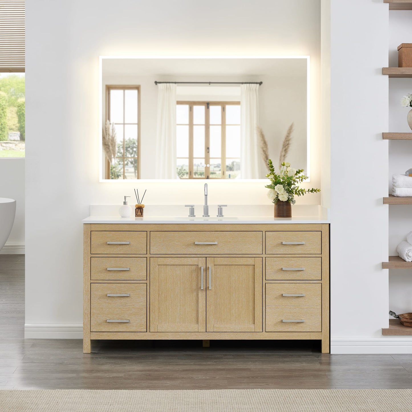 Beckett Bathroom Vanity with Countertop 66 inch Single Sink 3-hole Faucet Setup