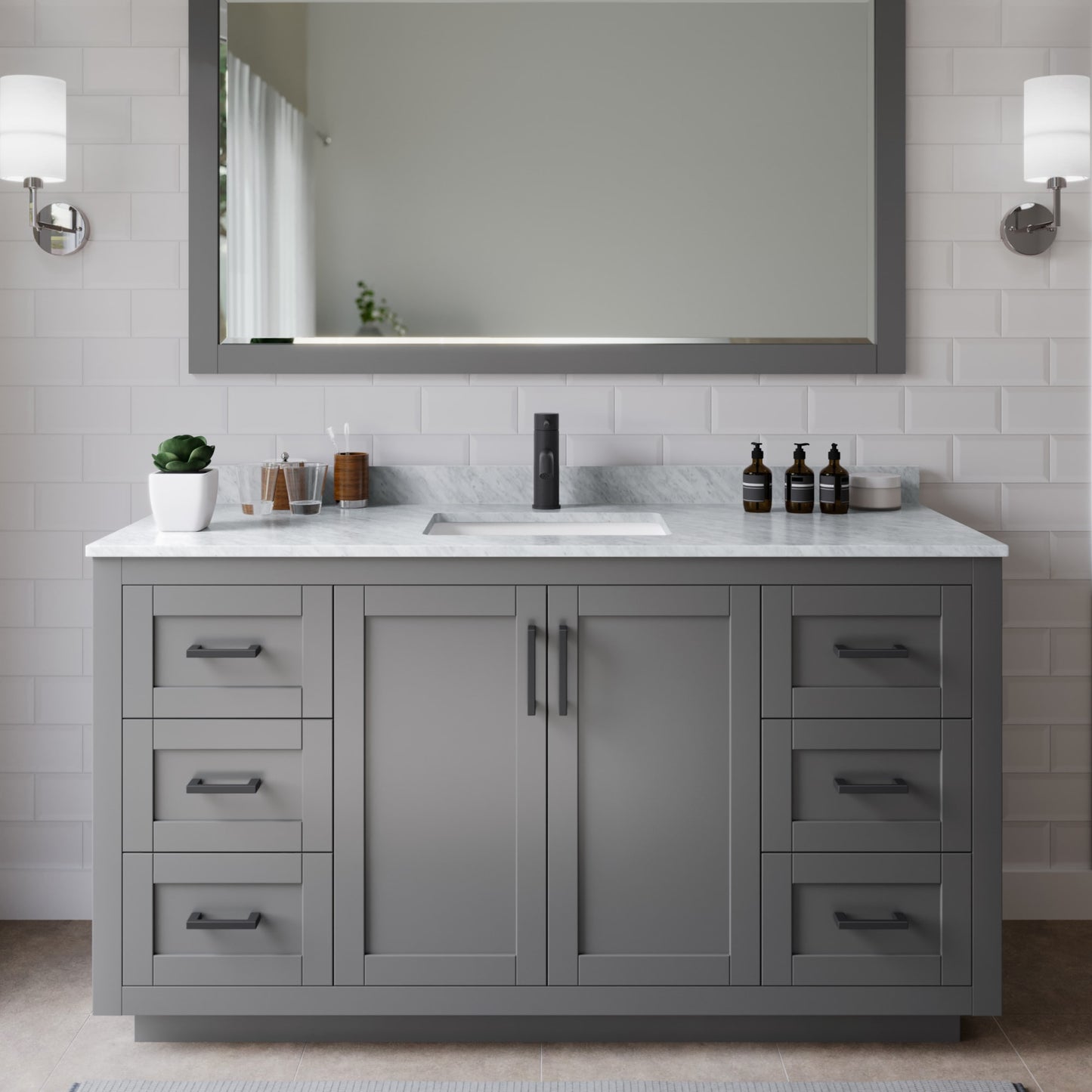 Miranda Bathroom Vanity with Countertop 60 inch Single Sink Single hole Faucet Setup