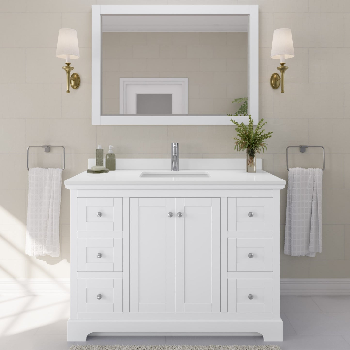 Avery Bathroom Vanity with Countertop 48 inch Single Sink Single hole Faucet Setup